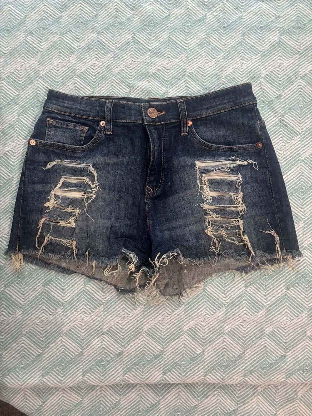 Express Jeans Distressed Raw Hem Denim Shorts Size 4